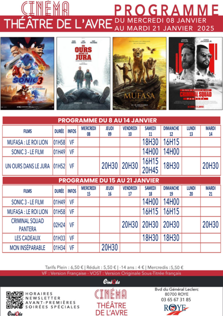 Cinéma de Roye 8 au 21 janvier 2025